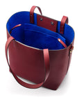 Leather tote bag, burgundy, inside strap open