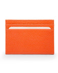 Flat leather credit card wallet 4 CC, orange pebble grain, front