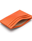 Flat leather credit card wallet 4 CC, orange pebble grain, inside