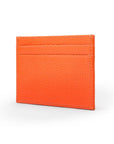 Flat leather credit card wallet 4 CC, orange pebble grain, front