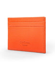 Flat leather credit card wallet 4 CC, orange pebble grain, back