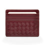Flat woven leather card holder, burgundy, front