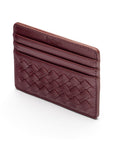 Flat woven leather card holder, burgundy, back