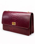 Leather chain bag, burgundy python, side