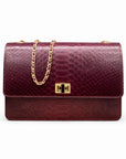 Leather chain bag, burgundy python, front view