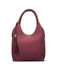 Large Woven Leather Bag - Burgundy