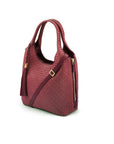 Large Woven Leather Bag - Burgundy