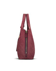 Large Woven Leather Bag - Burgundy