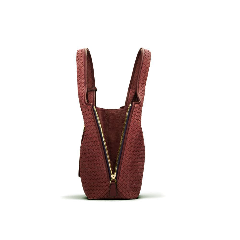 Large Woven Leather Bag - Burgundy