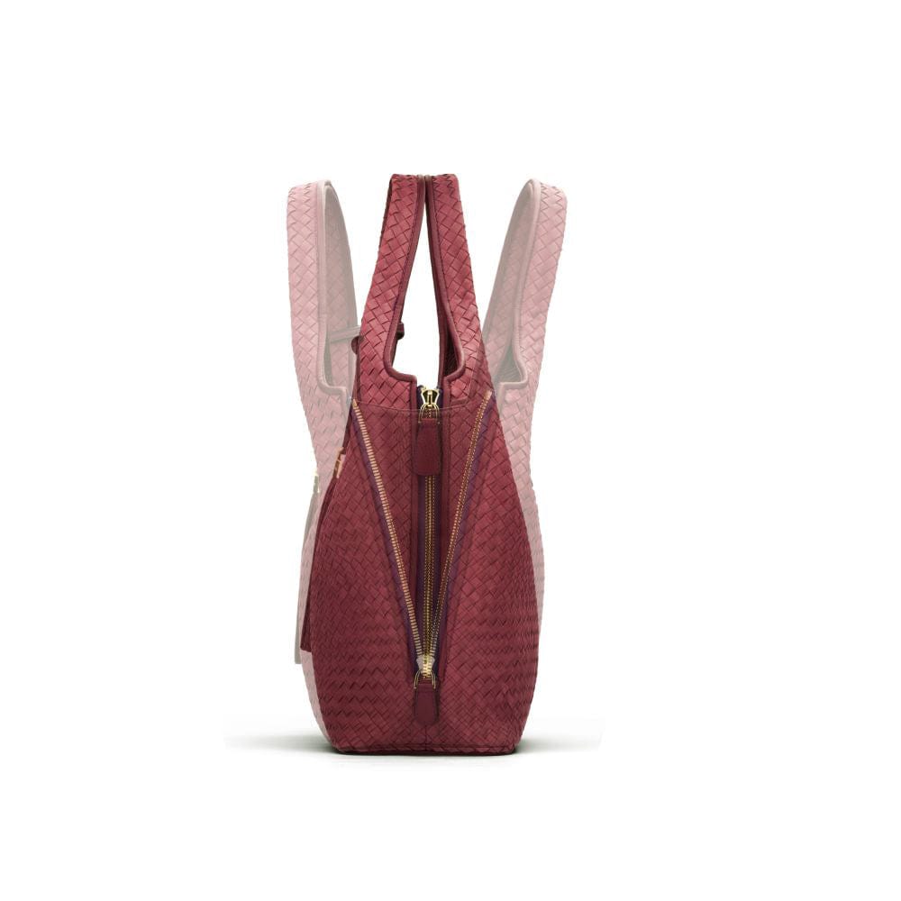 Large Woven Leather Bag - Burgundy