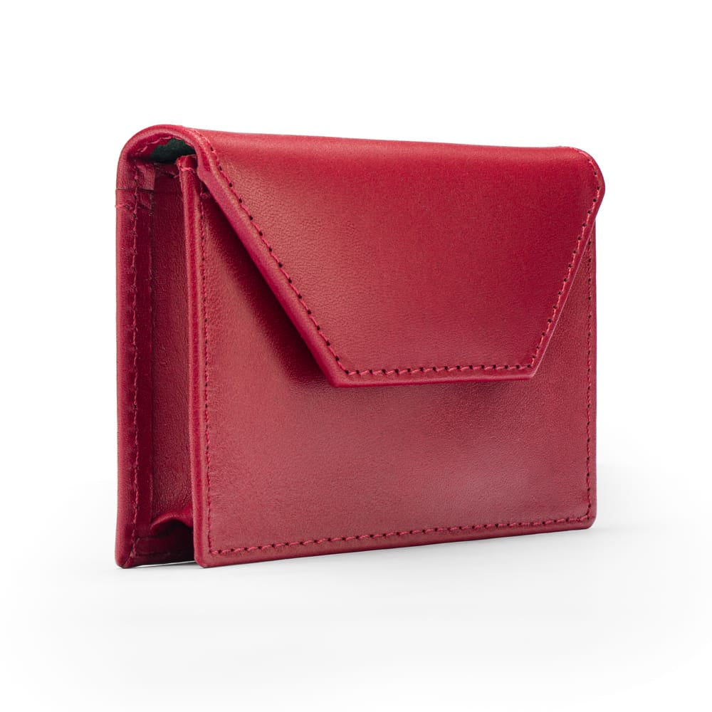 Leather business card holder, burgundy, side