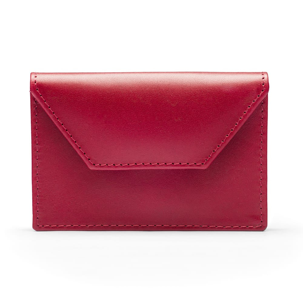Leather business card holder, burgundy, front