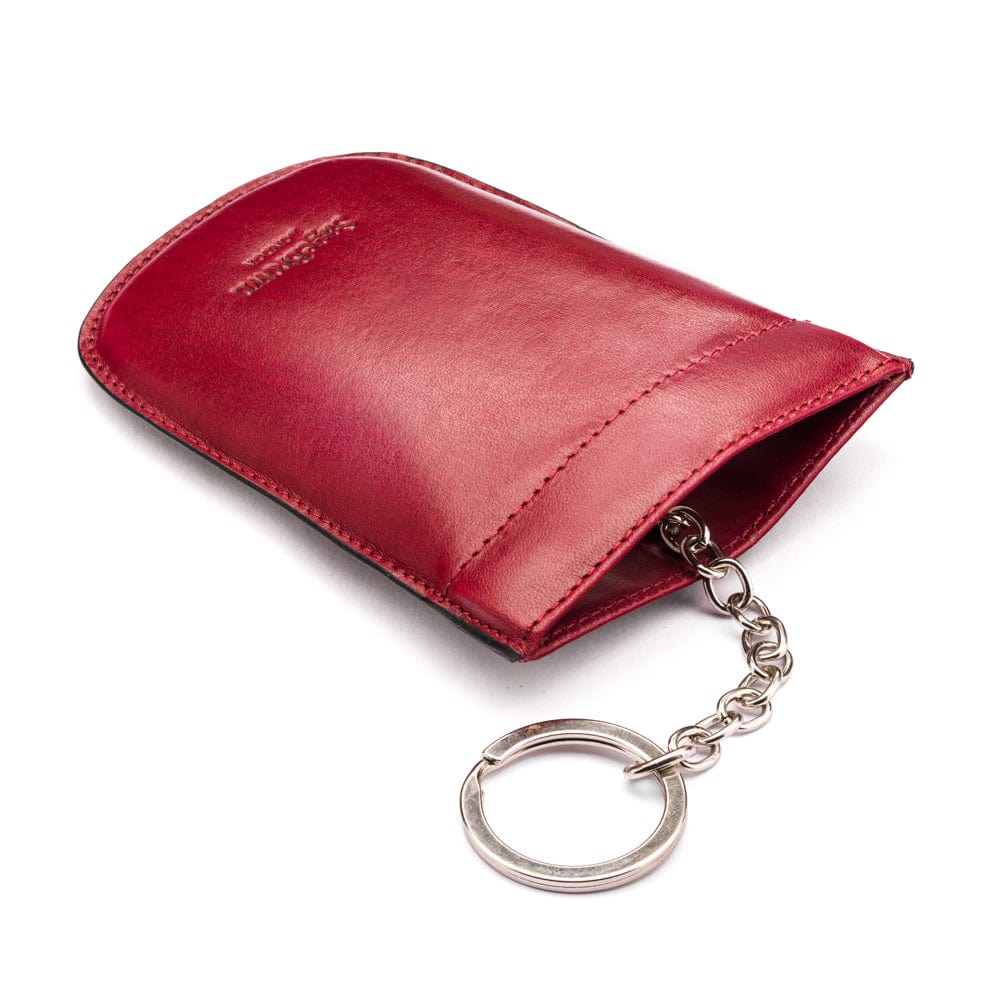 Leather key case with squeeze spring opening, burgundy, back