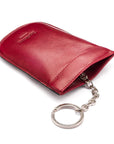 Leather key case with squeeze spring opening, burgundy, back