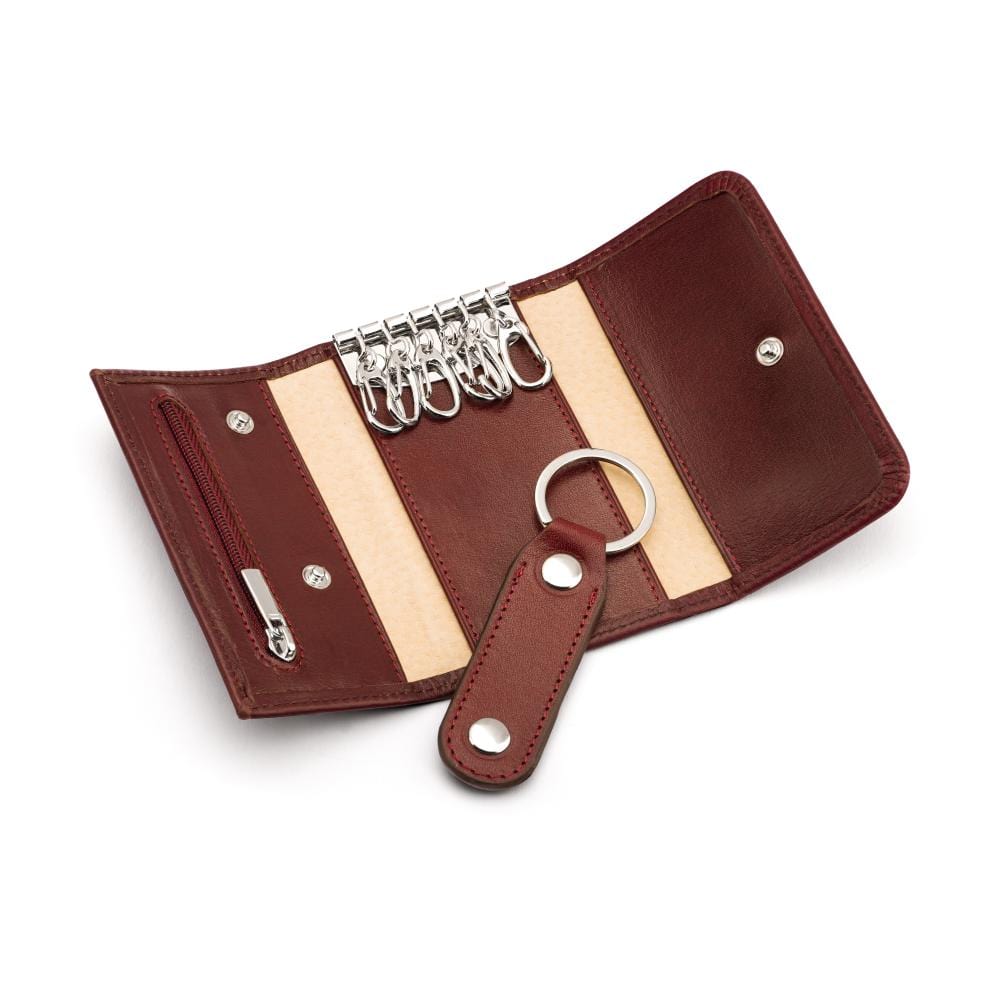 Leather key wallet, burgundy, open