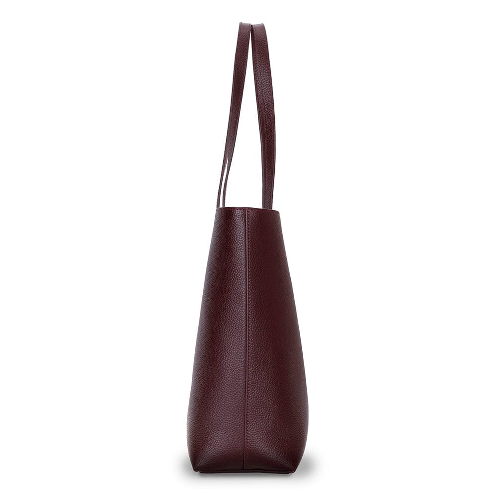 Leather tote bag, burgundy, side view