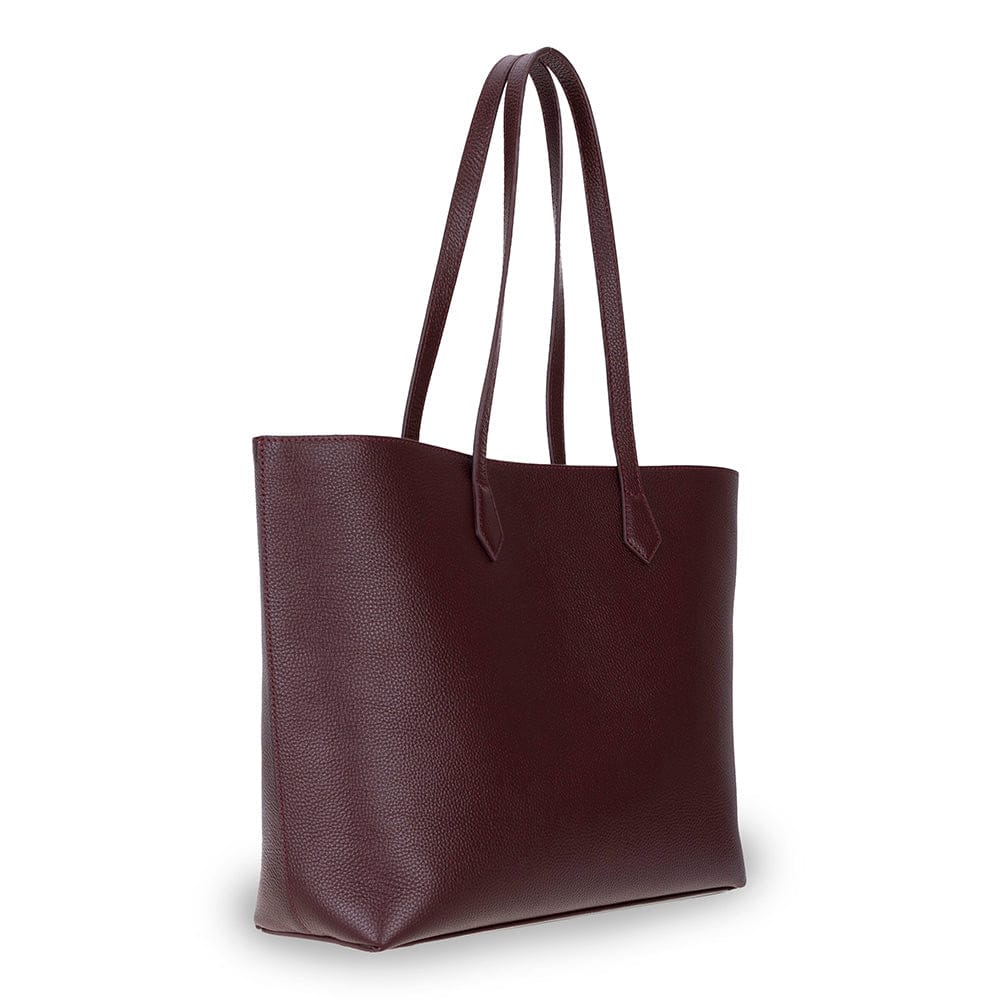 Leather tote bag, burgundy, side