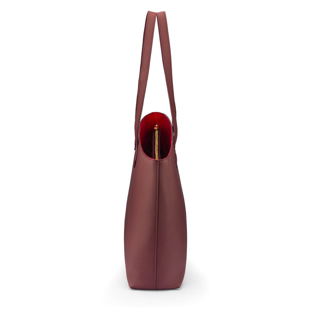 Luxury Leather Tote Bag and Shopper, Burgundy, side