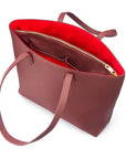 Luxury Leather Tote Bag and Shopper, Burgundy, open