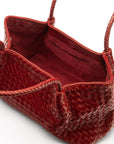Midi woven leather bag, burgundy, open