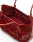Midi woven leather bag, burgundy, open view