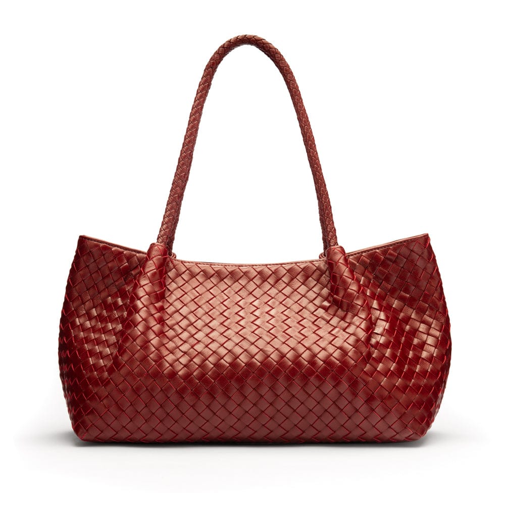 Midi woven leather bag, burgundy, front