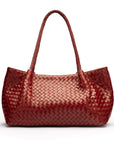 Midi woven leather bag, burgundy, front