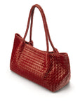Midi woven leather bag, burgundy, side