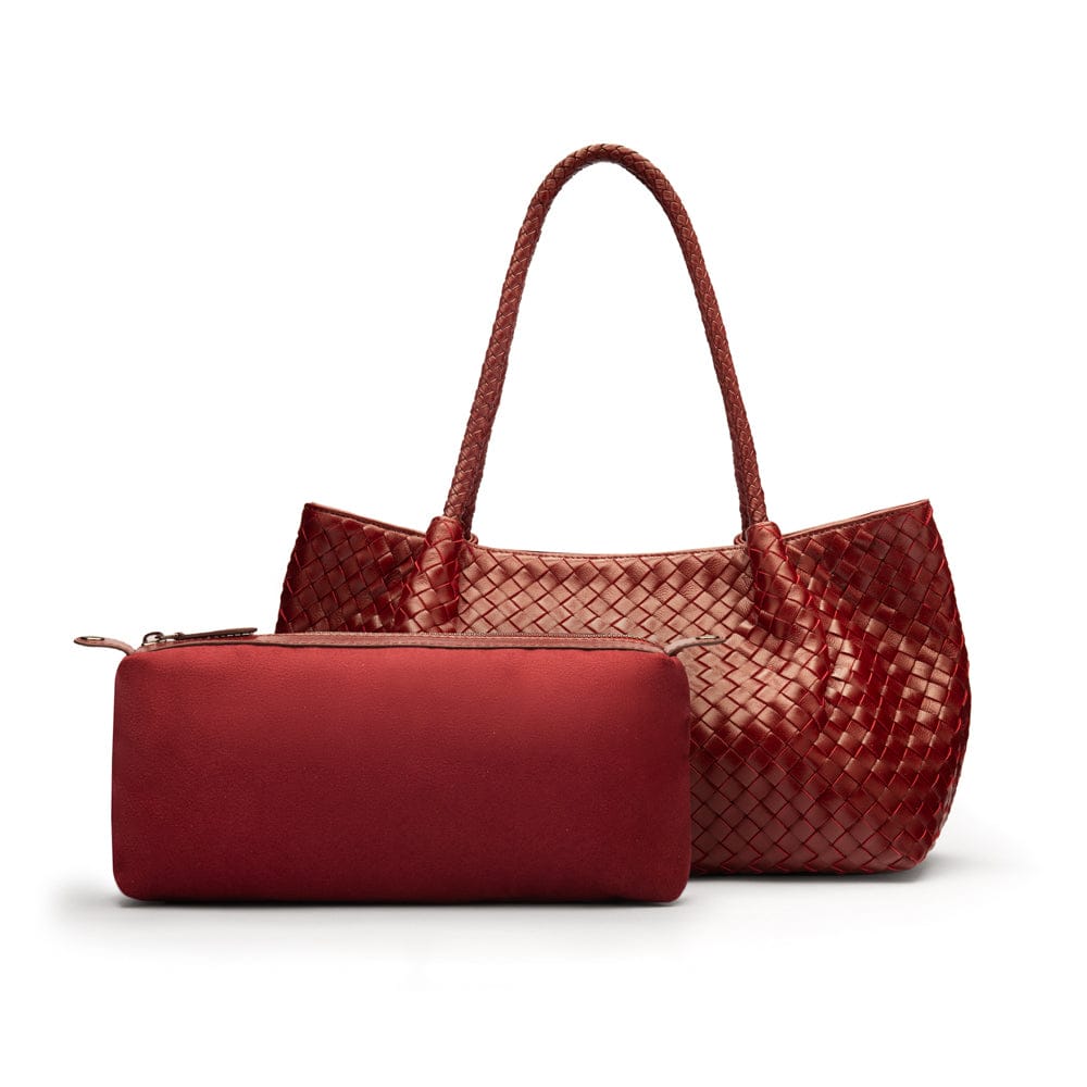 Midi woven leather bag, burgundy, inner bag