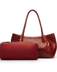 Midi woven leather bag, burgundy, inner bag