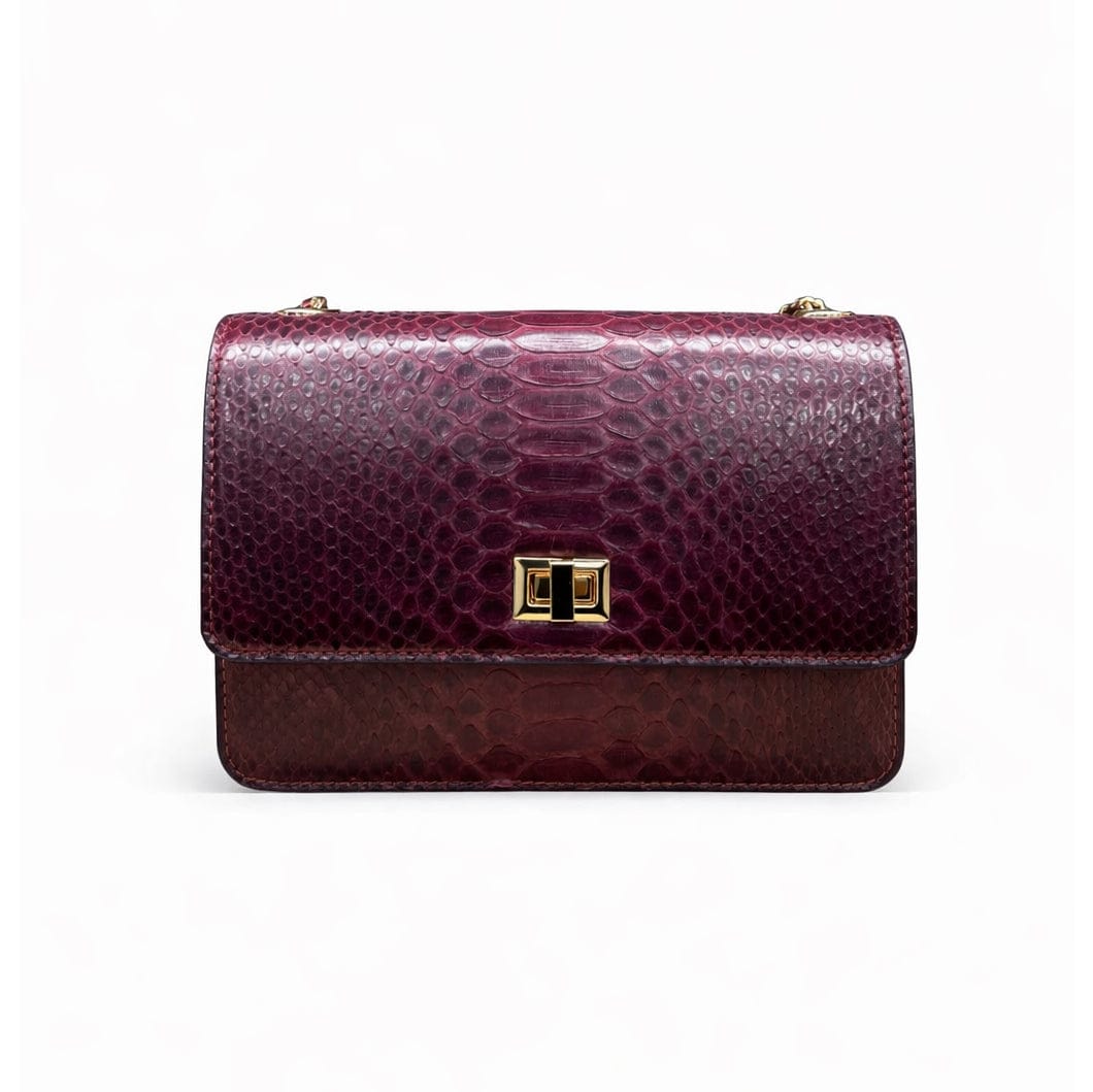 Mini Julia bag, real burgundy python, front view