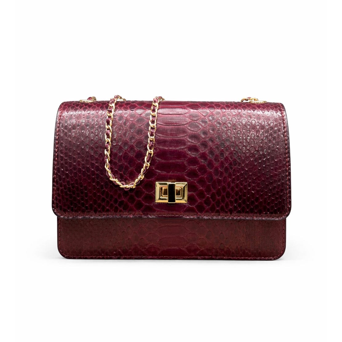 Mini Julia bag, real burgundy python, front