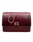 Mini Julia bag, real burgundy python, front