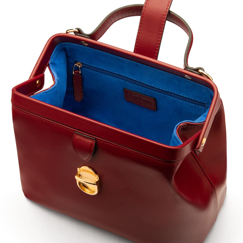 Mini leather Gladstone bag, burgundy, inside