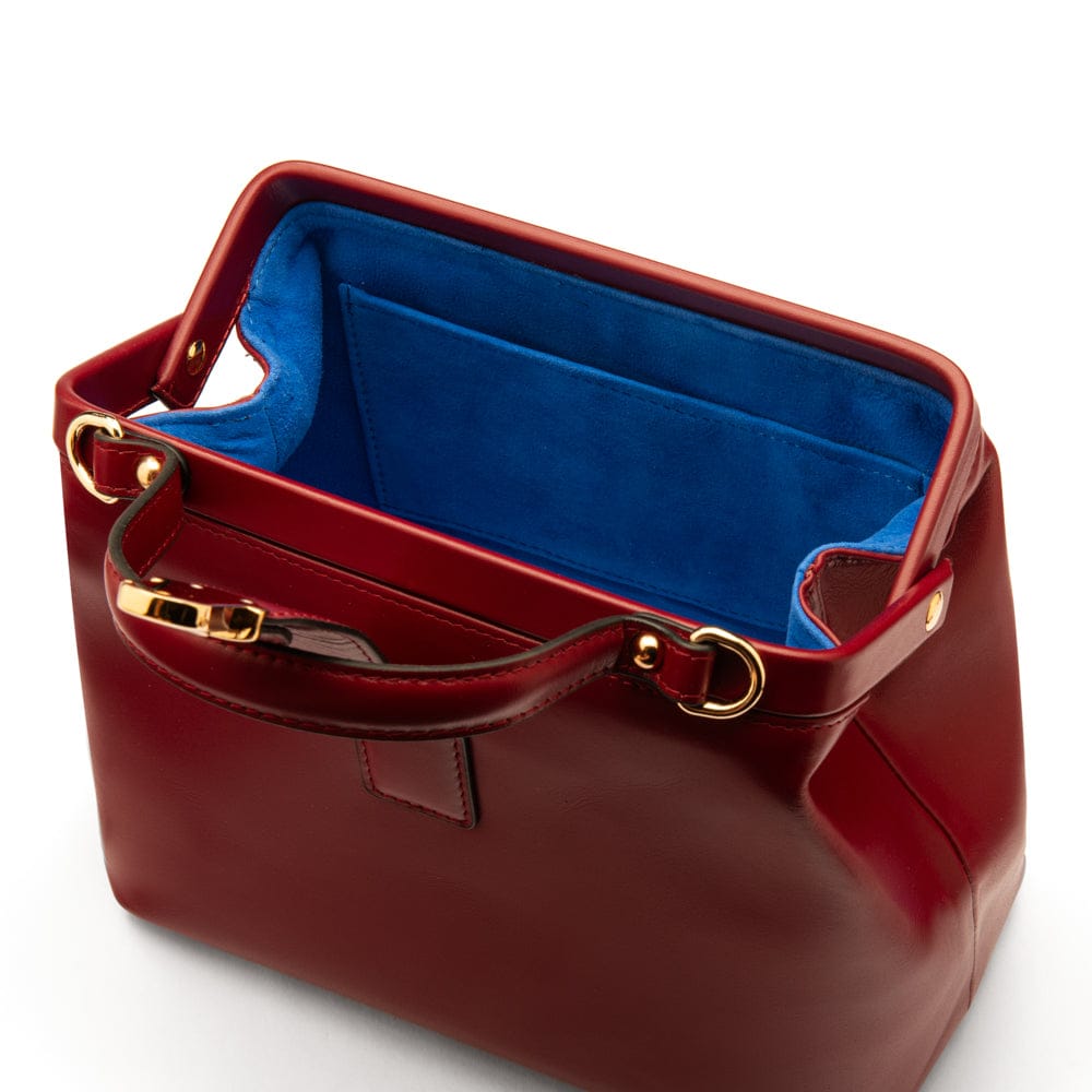Mini leather Gladstone bag, burgundy, open