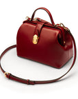 Mini leather Gladstone bag, burgundy, with shoulder strap