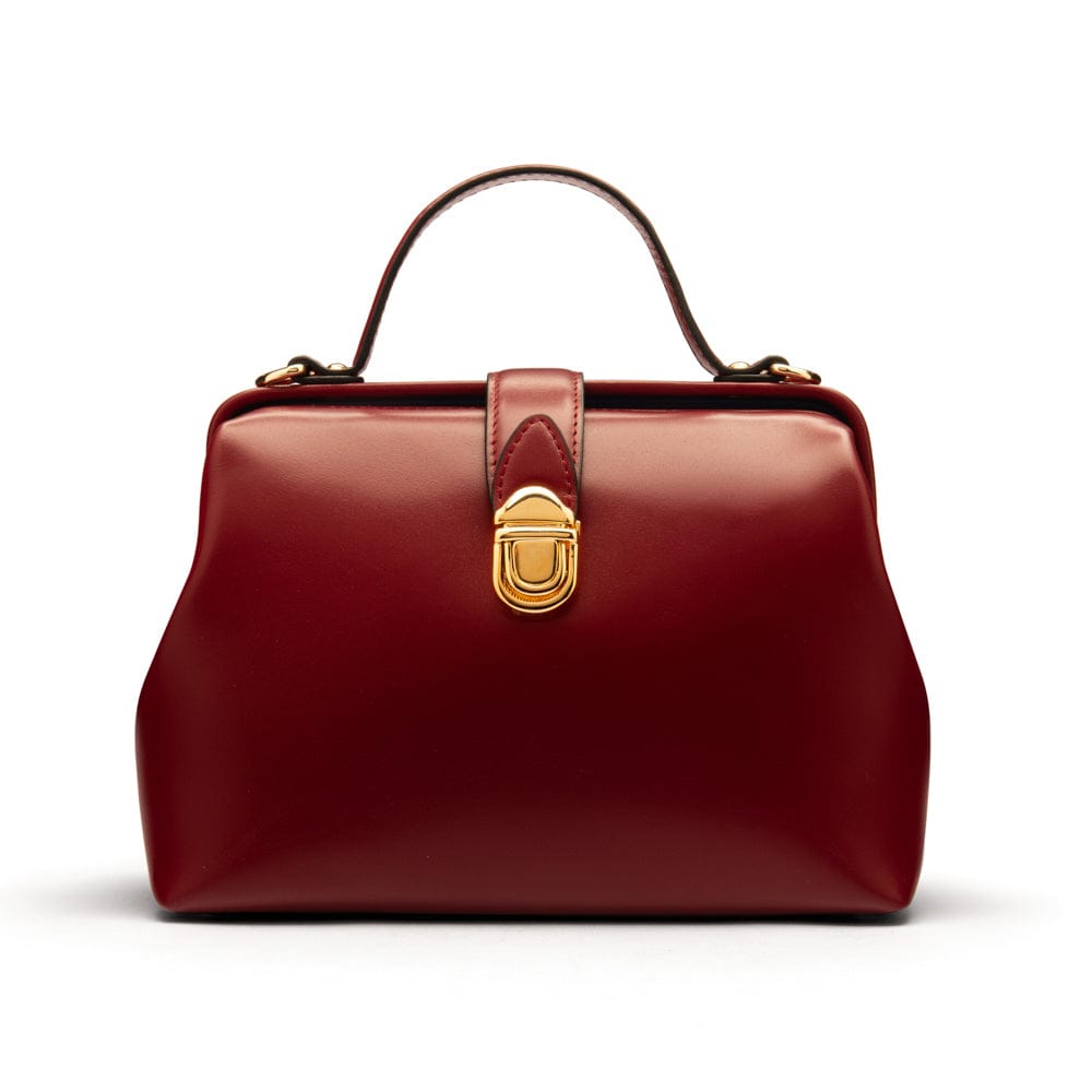 Mini leather Gladstone bag, burgundy, front