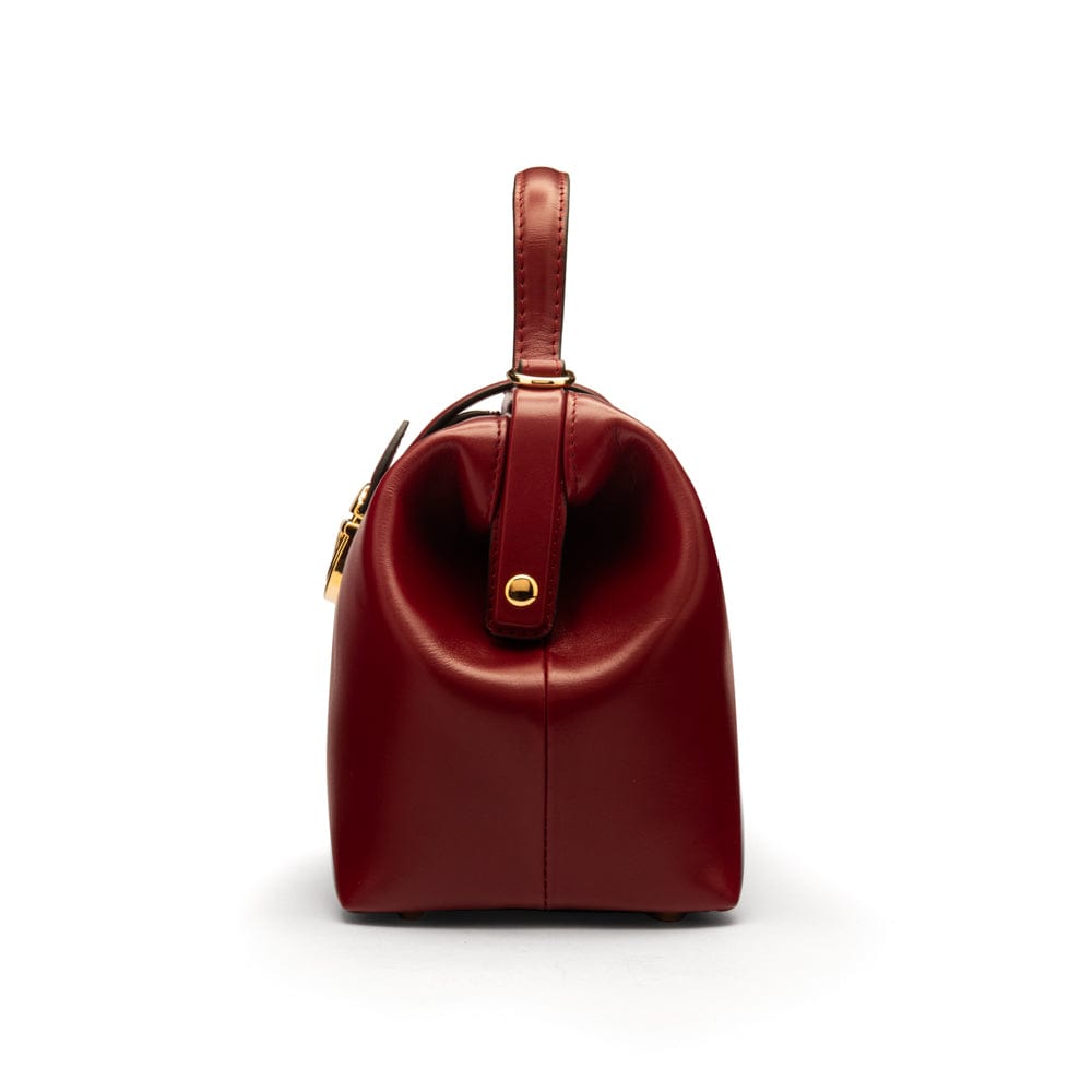 Mini leather Gladstone bag, burgundy, side