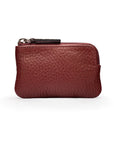 Miniature leather coin purse with key chain, burgundy, front