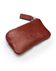 Miniature leather coin purse with key chain, burgundy, back