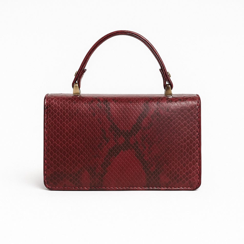 Real python Maya top handle bag, burgundy, back