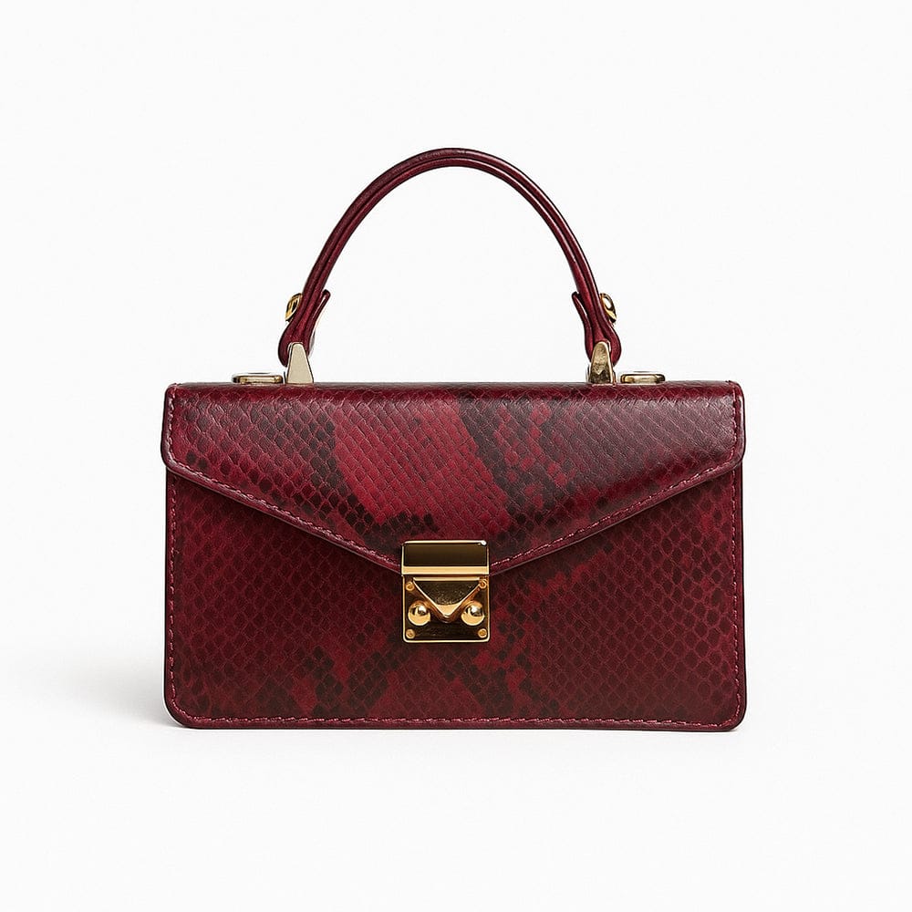 Real python Maya top handle bag, burgundy, front