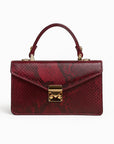 Real python Maya top handle bag, burgundy, front