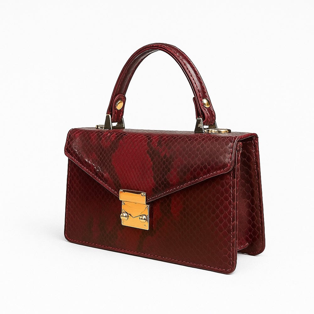 Real python Maya top handle bag, burgundy, side