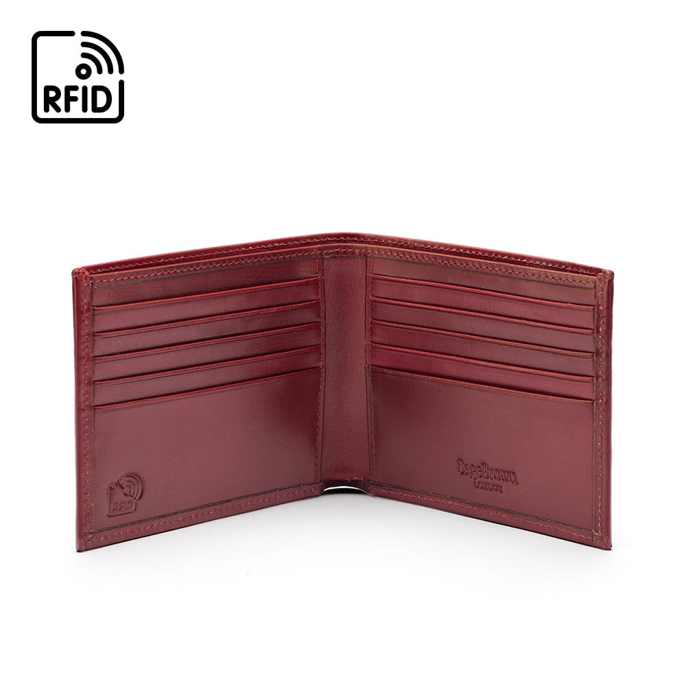 RFID wallet in bridle hide leather, burgundy, open