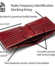 RFID wallet in bridle hide leather, burgundy, features