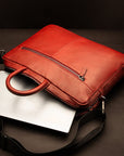 17" slim leather laptop bag, burgundy, lifestyle