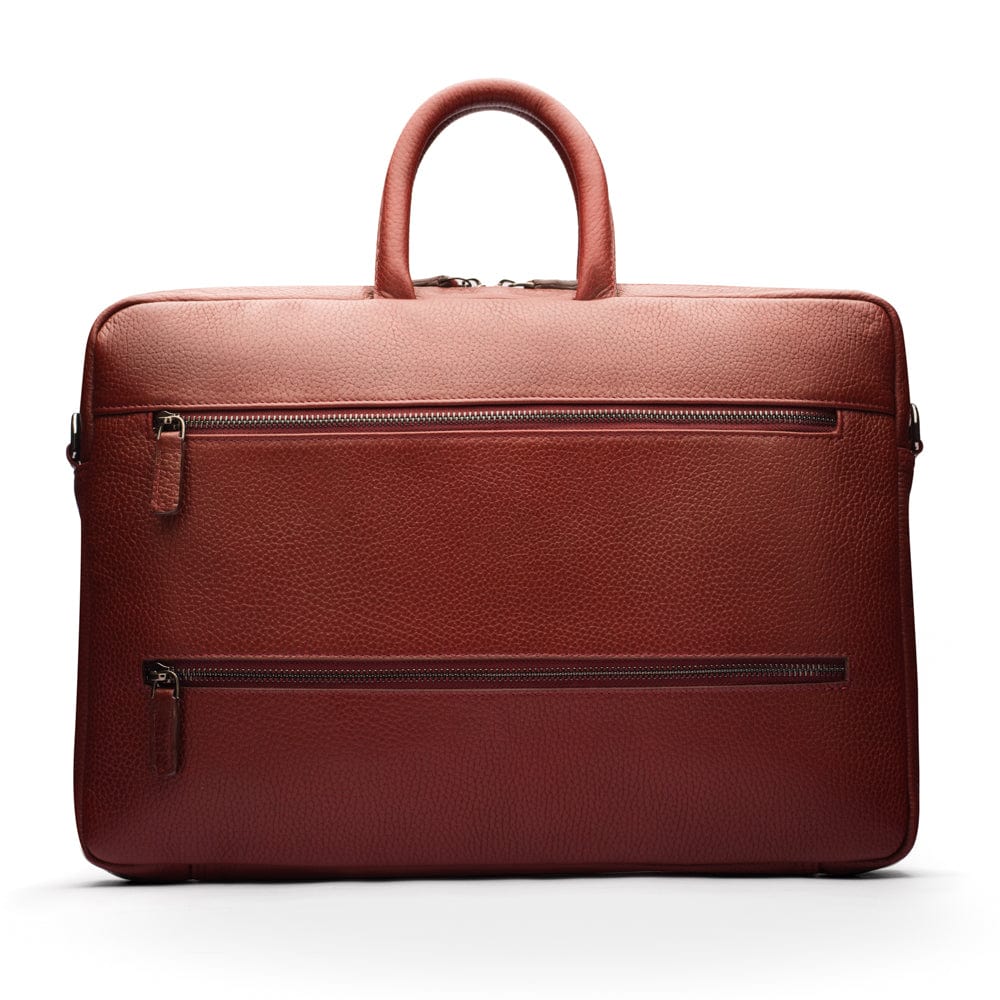 17&quot; slim leather laptop bag, burgundy, back