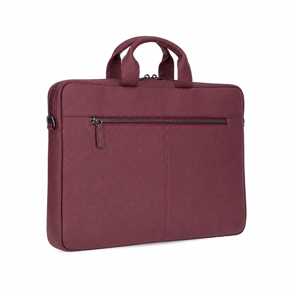 Slim Leather Laptop Bag for 13-inch Laptops, Burgundy, front view