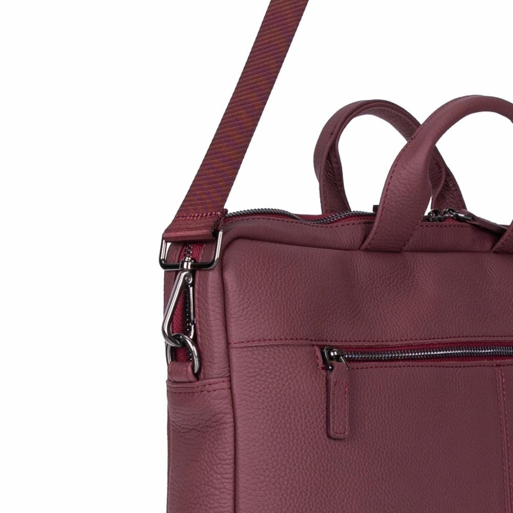 Slim Leather Laptop Bag for 15-inch Laptops, burgundy, shoulder strap